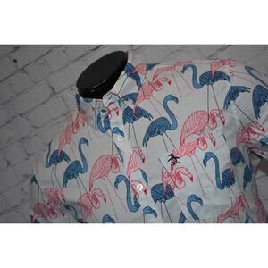 Original Penguin Munsingwear Shirt Men Size Large Hawaiian Blue Pink Flamingo